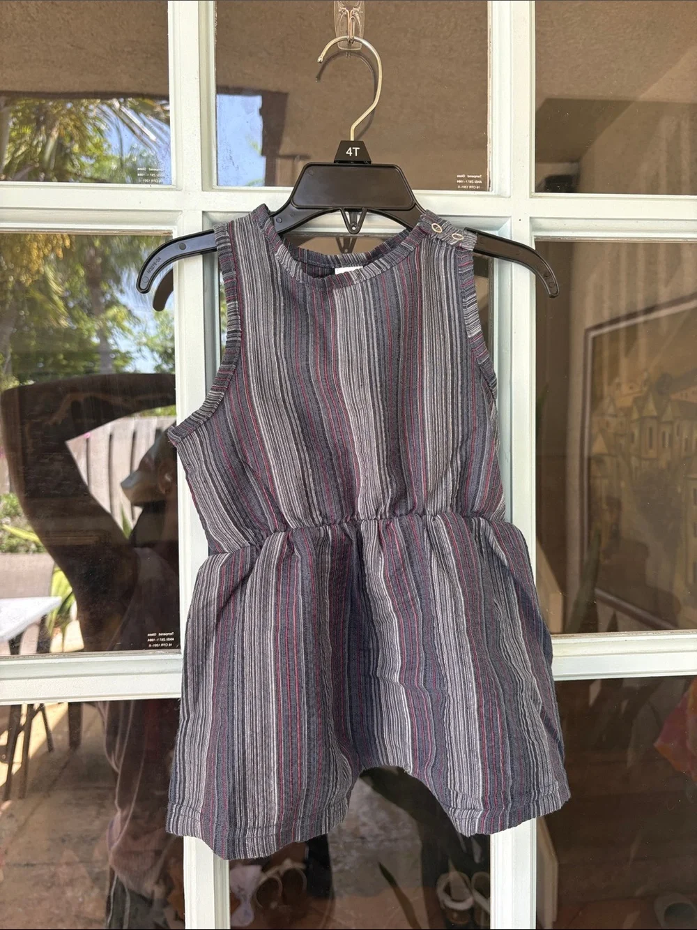 Kids Striped Romper in Gray and Burgundy - Unbranded